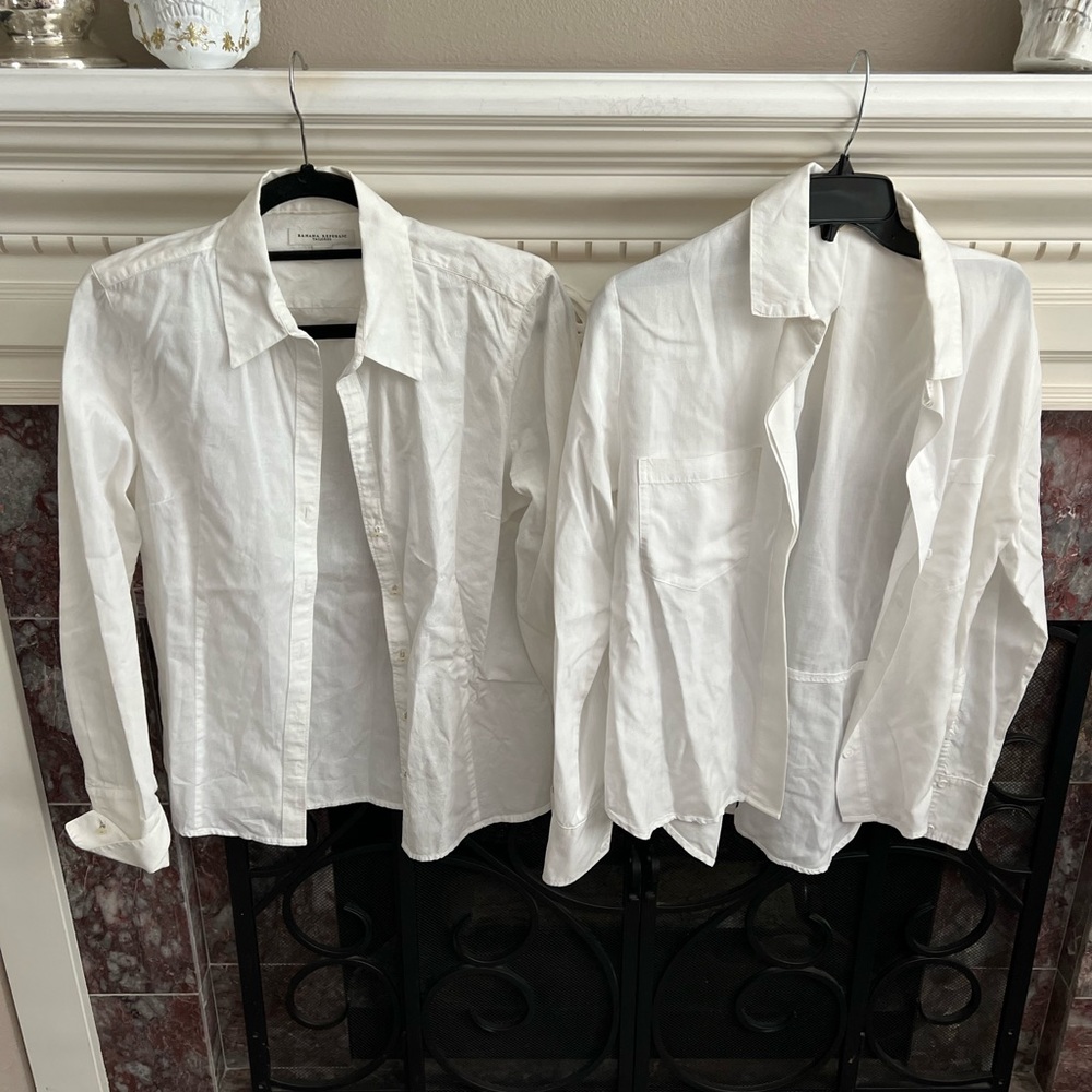 Four white banana Republic dress shirts